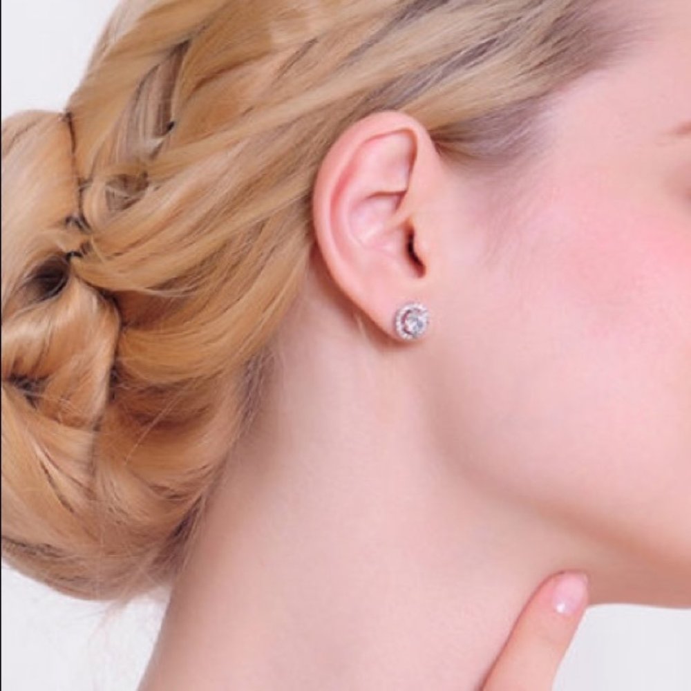 New Round Stud Diamond Sterling Silver Earrings - Picture 10 of 14